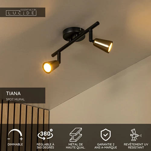 Lucide TIANA - Spot mural / Applique mural - 2xGU10 - Champagne Couleur | Essential - USP